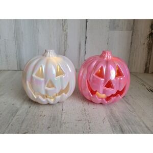 Plastic white pink pumpkin light up Halloween iridescent set prop home decor